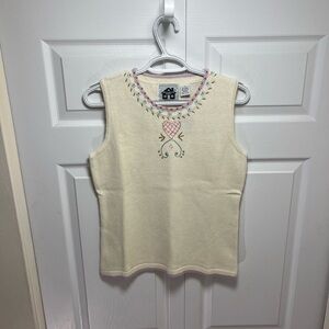 Storybook Knits Cream Knit Tank with Pastel Floral Embroidery